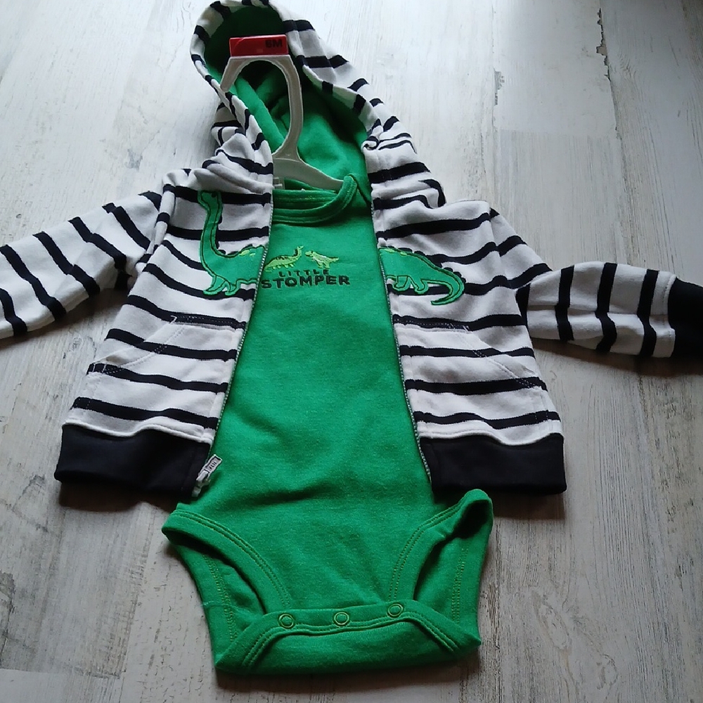 Carter's Green and Black Striped Baby Bodysuit Set
